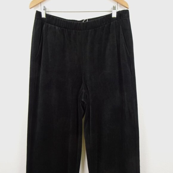 Eileen Fisher Straight Leg Pants Size L Black Velour Stretch Elastic Waist - Picture 3 of 9